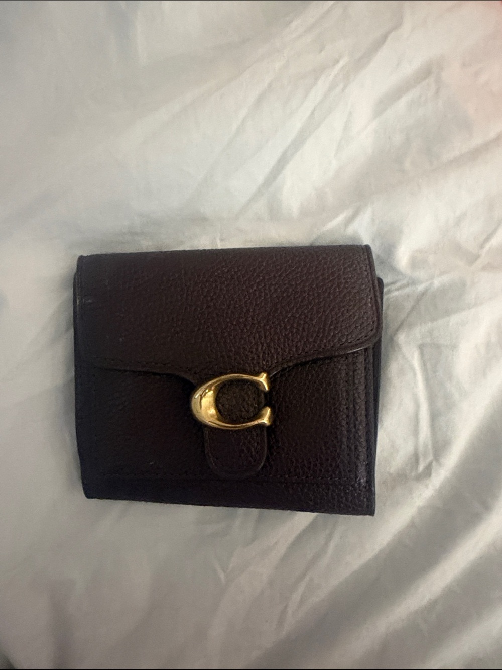 Coach Brown Pebbled Leather Wallet with Gold 'C' Clasp